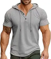 [Generic] Men's Leisure Sport Hoodies Short Sleeved Hooded Tops Mens Morning Running Sports Tops Hooded Drawstring Shirts Pullover Soft Comfy Hoodies Shirt for Men
