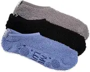 [MUK LUKS] Women's 3 pack Low Cut Cozy Socks with Grippers, Multi, OS (6-11), Multi, One Size