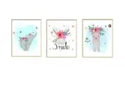 Printed Nursery Art Posters "Boho Baby Smile Bear and Elephant" Baby Shower Deco