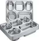 8 Pieces Stainless Steel Divided Dinner Tray Rectangular 5 Sections Dinner Plate