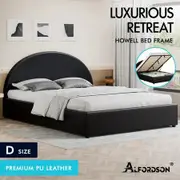 ALFORDSON Bed Frame Double Size Gas Lift Base With Storage Black Leather HOWELL
