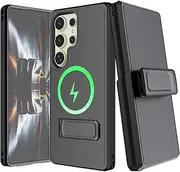 for Samsung Galaxy S25 Ultra Holster Case Magnetic with Belt Clip & Kickstand & Card Holder, Compatible with MagSafe, 2-in-1 Rugged Bumper Cover Full-Body Military Grade Protection (Black)