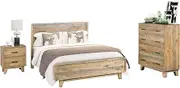 Solid Pine Timber 4 Pcs Bedroom Suite in Rustic Texture in King Size with Bedside Table, Tallboy