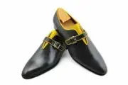 Goodyear Welted Black Classic Leather Monk straps for Men, Vintage Custom Shoes