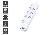 Kogan 4-Way Surge Protect Power Board with 2 USB-A & 1 USB-C Ports
