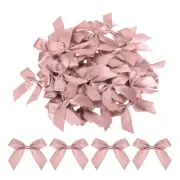 50Pcs Mini Ribbon Bows 2.5" Mini Fabric Satin Ribbon Flower Bows Soft Pink