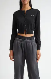 Alexander Wang 3D Logo Crop Open Knit Mesh Cardigan in Black at Nordstrom, Size Small