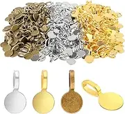 150 Pcs Jewelry Making Bails - Glue-on Flat Pad Pendant Connectors for Necklace Bracelet Charms - Round Golden Silver Bronze