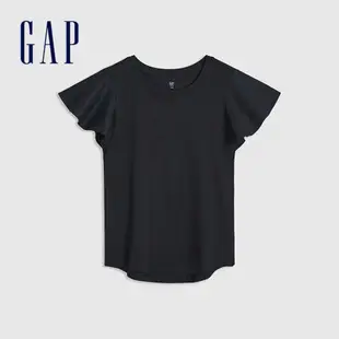 Gap 女童裝 純棉素色荷葉邊短袖素T-黑色(853055)