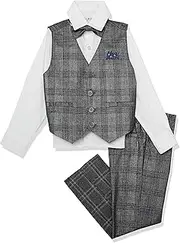 [Isaac Mizrahi] Boys' Slim Fit Plaid Vest, Shirt, Tie, & Pant Set