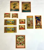 Vintage Unused Tobacco Box Paper Labels Lot of 11~ Cats, Lion, Tiger Wrestling