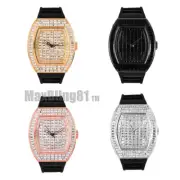 Men Luxury Watch Iced Bling Rapper Baguette Stone Silicone Band Fashion Hip Hop