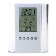 LCD Digital Alarm Clock Desk Pencil Pen Holder Thermometer Calendar