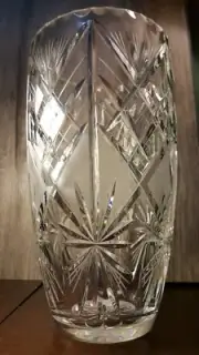 Vase RARE Bohemia Czech Mouth Blown Hand Cut Crystal 10" tall Flower Vase