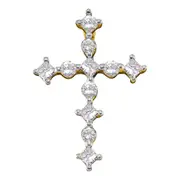 14k Yellow Gold Princess Round Diamond Cross Religious Pendant 1/2 Cttw