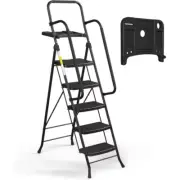 5 Step Ladder Folding Step Stool Wide Anti-Slip Pedal Sturdy Steel Ladder 330 lb