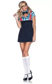 SEXY NAUGHTY NERD SCHOOL GIRL UNIFORM ADULT WOMENS FANCY DRESS HALLOWEEN COSTUME