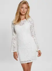 GUESS Women's White Nicki Lace Mini Dress Size: Medium, Polyamide