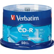 VERBATIM VCDR-50 50Pk CD-R Spindle 52X 80Min / 700Mb Write-Once CD-R 50PK CD-R SPINDLE
