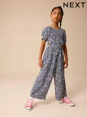 Navy Blue Ditsy Cut Out Jumpsuit (3-16yrs) (E36537) | $37 - $48