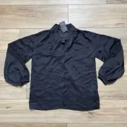 Club Monaco Women's Sheer Combo Blouse Relaxed Fit Blouson Sleeves Small Black