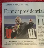 OBITUARY HERMAN CAIN 1945 - 2020 PRESIDENTIAL CANDIDATE REPUBLICAN BLACK CEO