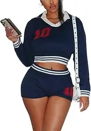 [cu4eve] Fall Sweater Shorts Sets Women 2 Piece Outfits Knit Long Sleeve Shirts and Shorts Lounge Matching Set Sweat Suits