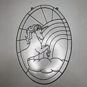 VTG 90s Stained ‘Glass’ Window Light Catcher Hanging Decor Unicorn Rainbow Oval
