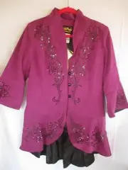 SALE NWT Bob Mackie S Purple Hi Low Moleskin Blazer Faux Suede Jacket Sequins