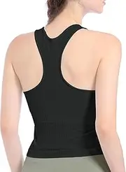 [FelFory] Racerback Tank Tops for Women High Neck Workout Tank Tops for Women Built in Bra Ribbed Workout Tank Padded Tank