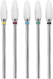 Jrusmr Ceramic Nail Drill Bits Set-3/32 in Shank Professional Corn-Shaped Ceramic Bits for Acrylic Nail Filing, Manicure, Pedicure, and Cuticle Polishing-For Left and Right-Handed Users (5 Pcs)