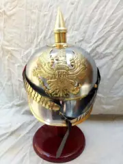 WWI German Pickelhaube Steel & Brass Prussian Fr Badge Officer Helmet Spike GIFT
