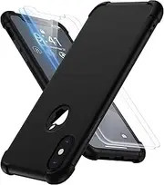 ORETECH Compatible with iPhone X Case iPhone Xs Case with [2 x Tempered Glass Screen Protector] 360°Full Body Shockproof Case Ultra Thin Hard PC Silicone Case Cover for iPhone X/XS 5.8'' - Black