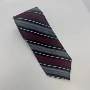 Pronto-Uomo Couture Hand Made Silk Tie Red Black Silver White Striped
