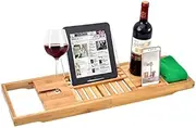 Bathtub Caddy Tray, 1 or 2 Person Bath and Bed Tray, Bath Tub Table Caddy with Extending Sides - for Tablet, Book, Phone, Wine Glass, Candles, and Soap