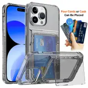 For iPhone 15 Pro Max 14 13 12 11 Transparent Wallet Card Slot Holder Case Cover