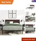 Double Bed Frame, Figari Bamboo and Metal Industrial Bed Frame, Solid Wood, B...