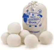 Natural Fabric Softener Reusable Wool Dryer Balls Reduces Wrinkles (Pack of 6)