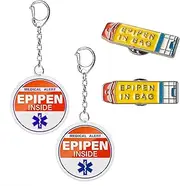EliteSign 2-Pack EpiPen Keychain with Medical Alert Tag, 2pk Red+2pk Pin