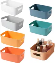 (21.5 * 14.5 * 7Cm)7Pcs Plastic Storage Box Storage Basket Small Storage Bin Multiple Colors Home Storage Organizer for Kitchen Cupboard Bathroom Shel