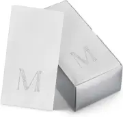 50-Pack Linen-Feel Mongrammed Napkins Paper, 12" x 17" Silver Foil Letter M Napk
