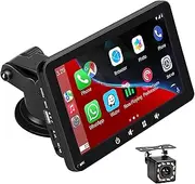 Portable Car Stereo,for Wireless Apple Carplay & Android Auto,7 Inch 1080P HD Touch Screen Radio with BT 5.0, Mirror Link Support Truck RV Dash Mount (7 inch) (7 Inch + Camera)