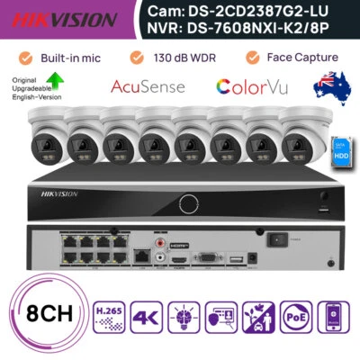 Hikvision Original 8CH 4K 12MP NVR CCTV System 8MP ColorVu IP Camera Audio POE