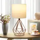 5W Bedside Table Lamp, Modern Desk Lamp with Diamond Metal Wire Cage Base and Fa