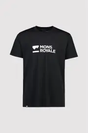 Mons Royale Icon Merino Air-Con Mens T-Shirt- Brand Lock Up - Black - XL