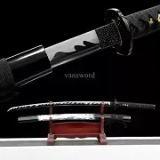 Japanese Katana Carbon Steel Samurai Sword Black Blade SHINOGI ZUKURI Full Tang.