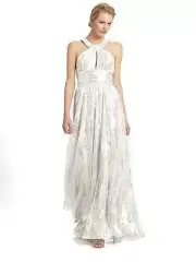 new RRP $460 AIDAN MATTOX SILK FOIL KEYHOLE MAXI DRESS GOWN 12