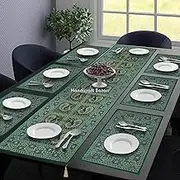 Dining Table Mats Set 6 Pcs Placemat & 1 PC Table Runner Brocade Silk Luxurious Dining Mats & Runner Combo Authenthic Table Placemats Runner