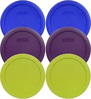 [Pyrex] 7201-PC Round 4 Cup Storage Container Lids for Glass Bowls (2-Light Blue, 2-Purple, 2-Edamame Green)