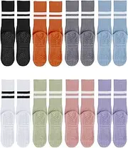 [MisenFar] 8 Pairs Grip Socks Non Slip Yoga Socks for Women, Pilates Socks Yoga Crew Socks with Grips for Barre Yoga Ballet Barefoot Workout Hospital.